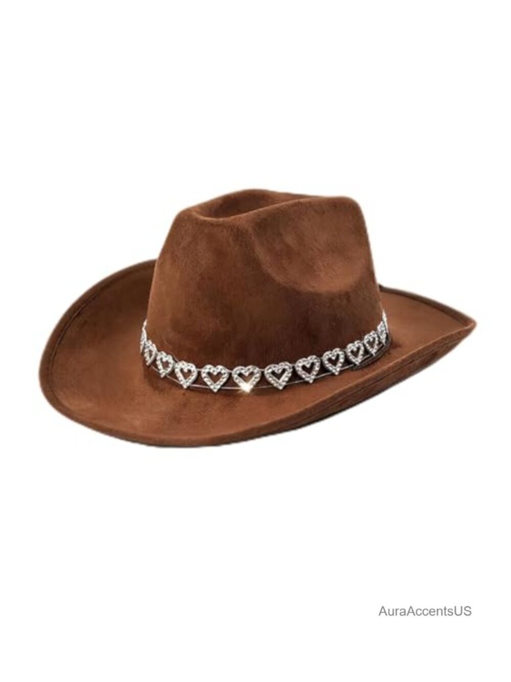 Wide Brim Cowboy Hat Glitter Heart Rhinestone Felt Adjustable